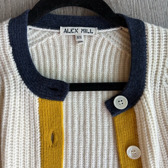 Alex Mill Cream Cardigan with Navy, Mustard & Red Trim - NWOT - Picture 5 of 8